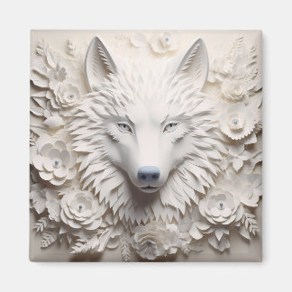 3D White Wolf Face Magnet