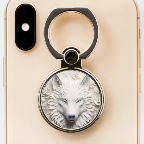 3D White Wolf Face  Phone Ring Stand