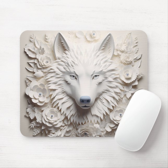 3D White Wolf Mouse Pad (With Mouse)