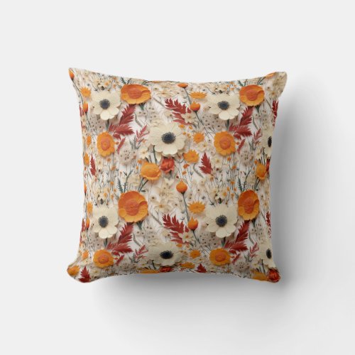 3D wildflowers terracotta copper brown floral Throw Pillow