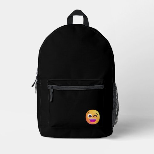 3D Winking Face Cute Adorable Emoji Editable Black Printed Backpack