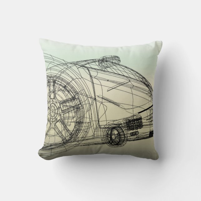 3D Wireframe Sports Car Throw Pillow (Front)