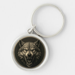 3D Wolf Head Spea Medallion Style Keychain