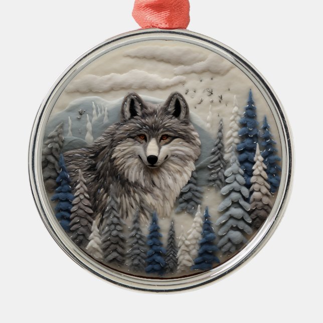 3D Wolf Woodland Chirstmas Animal  Metal Ornament (Front)