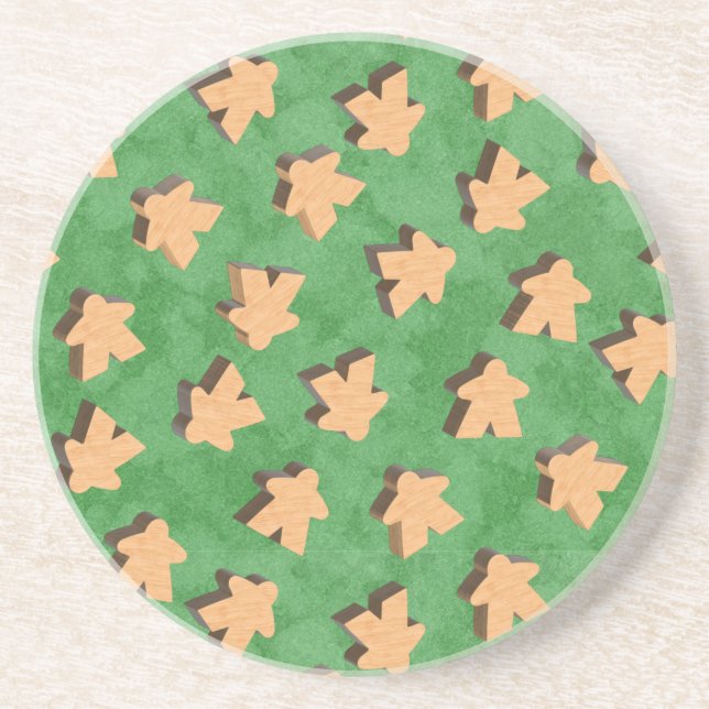 3D Wood Meeple Game Piece on Green   Coaster (Front)