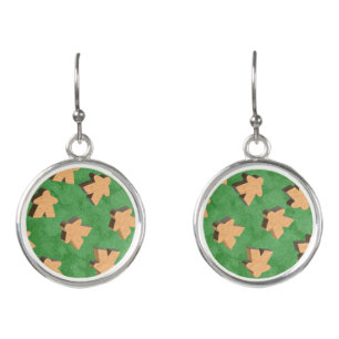3D Wood Meeple Game Piece on Green Earrings