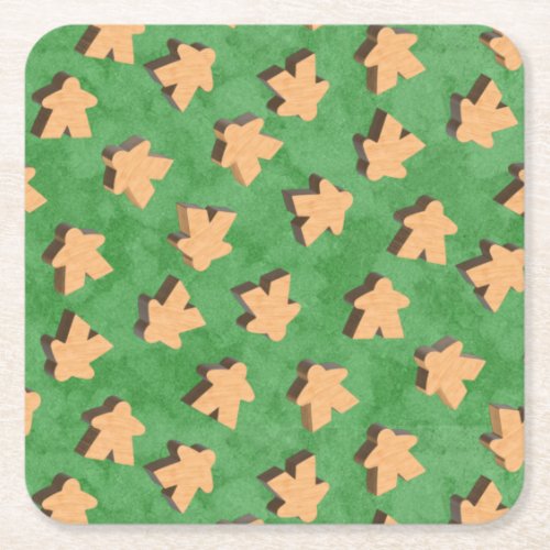 3D Wood Meeple Game Piece on Green  Napkins Square Paper Coaster
