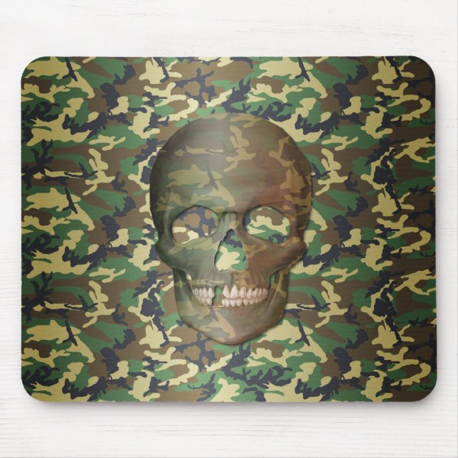 3D Woodland Camo Skull Mouse Pad (Front)