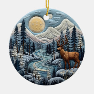 3D Woodland Reindeer Chirstmas Animal Ceramic Ornament
