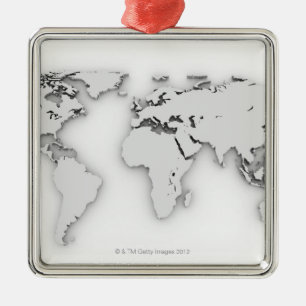 3D World map, computer generated image Metal Ornament