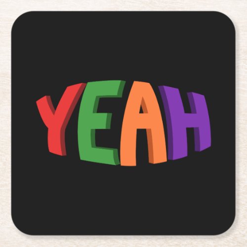 3D YEAH Multicolored Typographic Design Square Paper Coaster