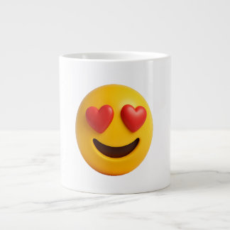 3d yellow smiling emoji face with heart shaped eye giant coffee mug