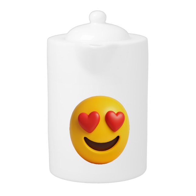 3d yellow smiling emoji face with heart shaped eye teapot (Front)