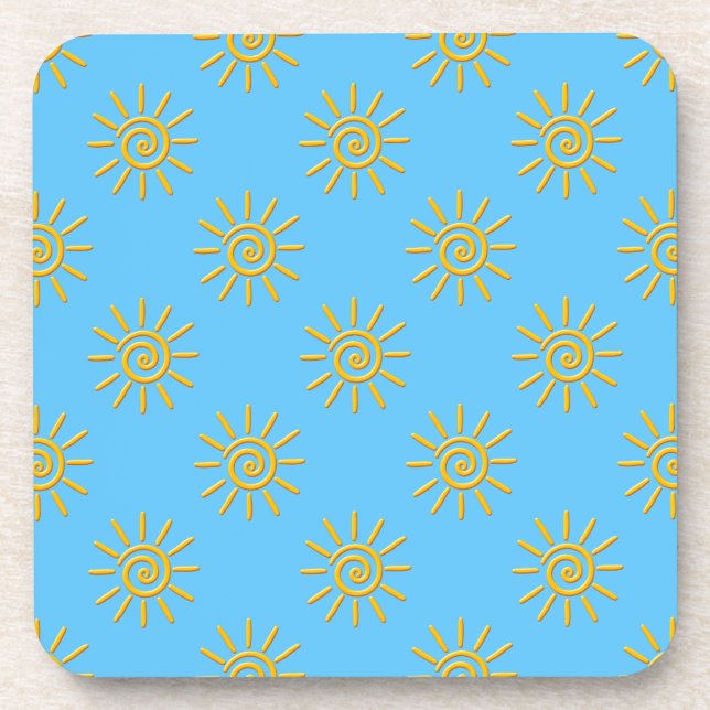3D Yellow Sun Drawing Pattern Beverage Coaster (Front)