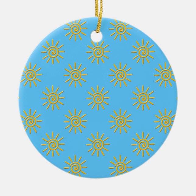 3D Yellow Sun Drawing Pattern Ceramic Ornament (Front)