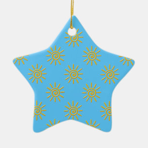 3D Yellow Sun Drawing Pattern Ceramic Ornament