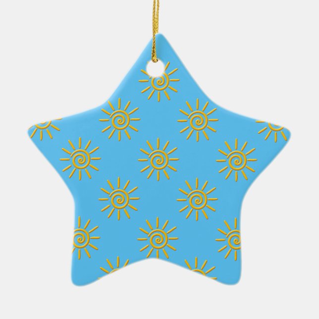 3D Yellow Sun Drawing Pattern Ceramic Ornament (Front)