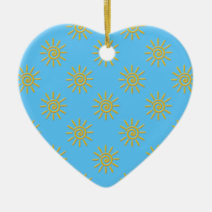 3D Yellow Sun Drawing Pattern Ceramic Ornament