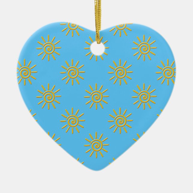 3D Yellow Sun Drawing Pattern Ceramic Ornament (Front)
