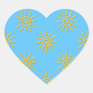 3D Yellow Sun Drawing Pattern Heart Sticker