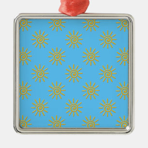 3D Yellow Sun Drawing Pattern Metal Ornament