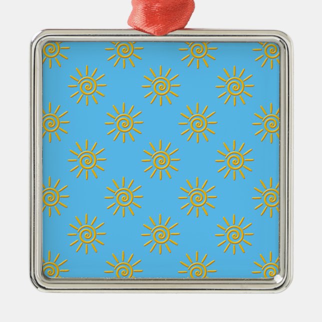 3D Yellow Sun Drawing Pattern Metal Ornament (Front)
