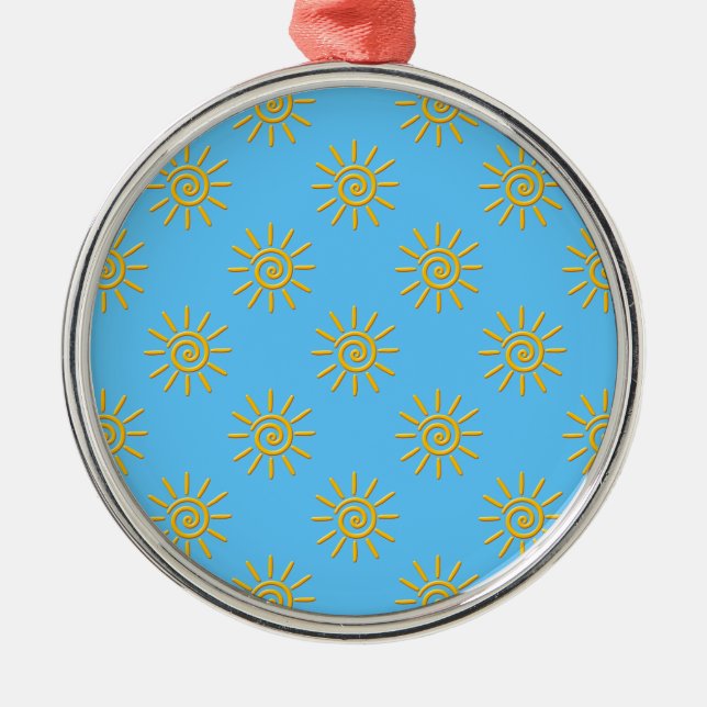 3D Yellow Sun Drawing Pattern Metal Ornament (Front)