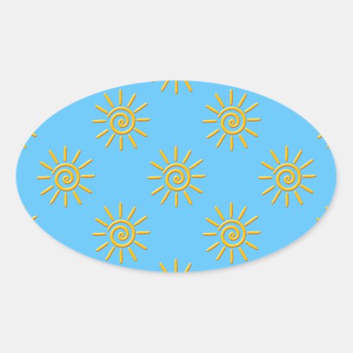 3D Yellow Sun Drawing Pattern Oval Sticker