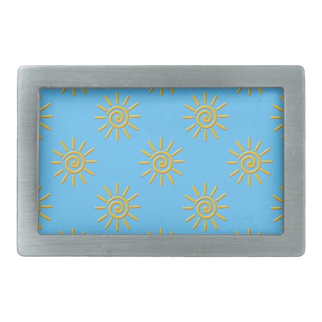 3D Yellow Sun Drawing Pattern Rectangular Belt Buckle (Front)