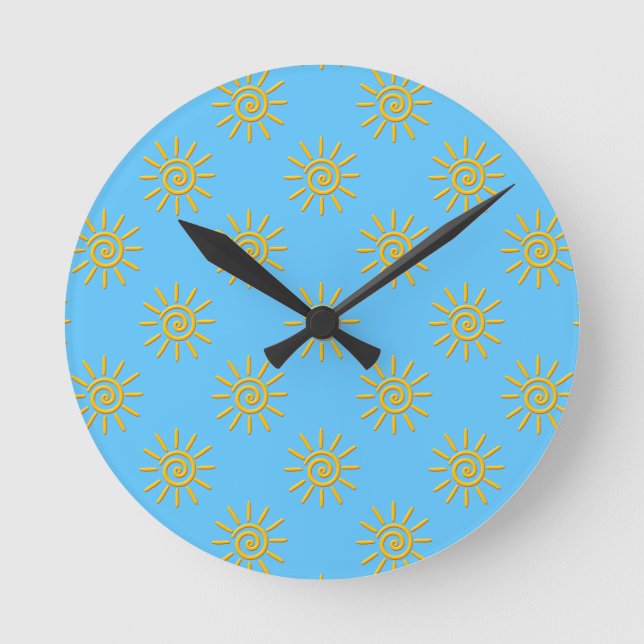 3D Yellow Sun Drawing Pattern Round Clock (Front)