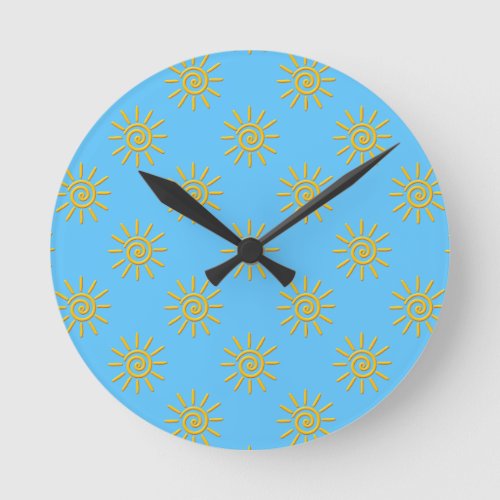 3D Yellow Sun Drawing Pattern Round Clock