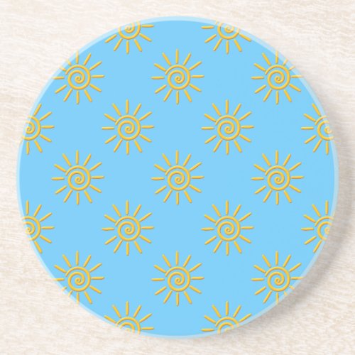 3D Yellow Sun Drawing Pattern Sandstone Coaster