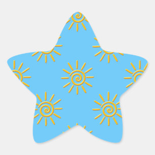 3D Yellow Sun Drawing Pattern Star Sticker