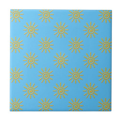 3D Yellow Sun Drawing Pattern Tile