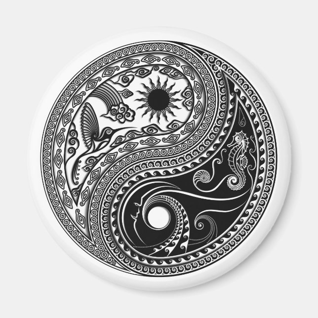 3D Yin & Yang Sun & Moon Sky & Sea - Magnet (Front)