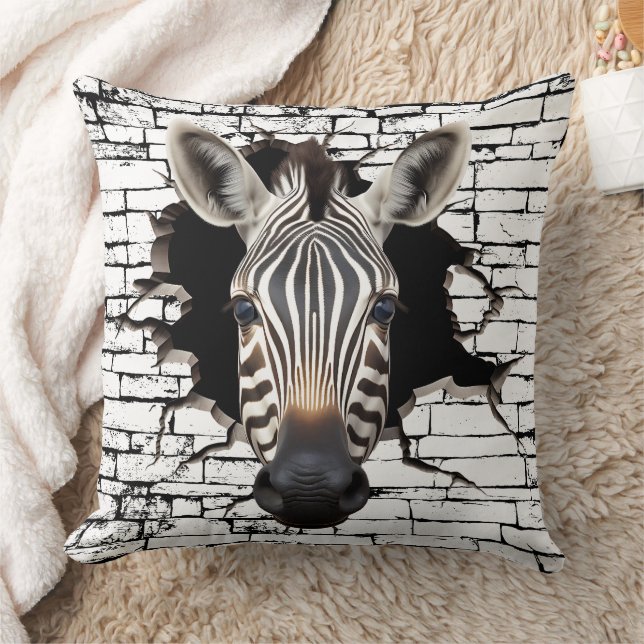 3D Zebra Wall Break Art – Realistic Safari Throw Pillow (Blanket)