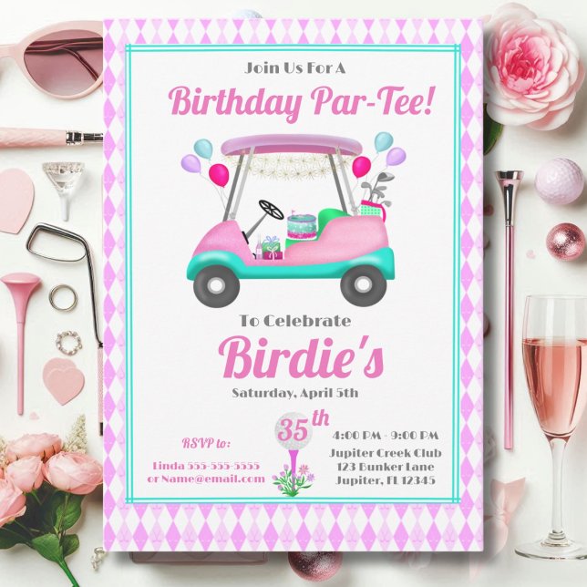 3Elegant Women's Golf Party Cart 35th Birthday  Invitation (Creator Uploaded)