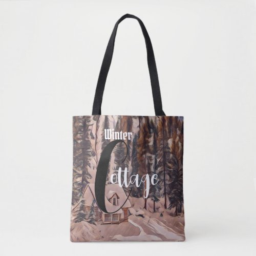 3H7C Winter Brown Arts Snow Cottage Home Log Cabin Tote Bag