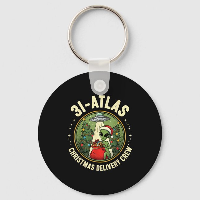 3i_atlas Christmas Delivery Crew Alien Santa Space Keychain (Front)
