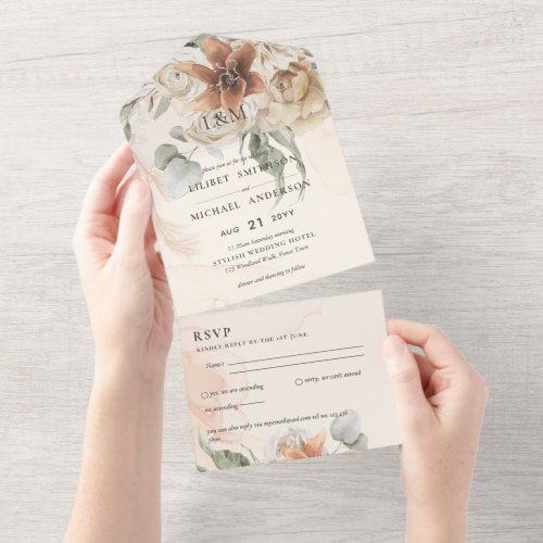 3in1 Boho Pampas Grass Wedding Invite and RSVP