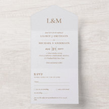 3in1 Classic White Gold Text Only Wedding Invite
