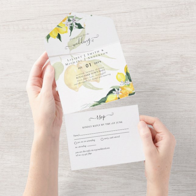  3in1 Dusty Blue  LEMONS Wedding All In One Invitation (Tearaway)