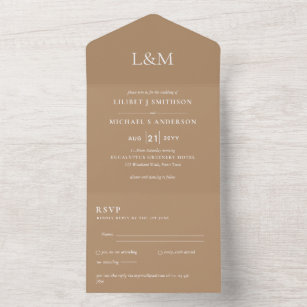 3in1 Latte Coffee Brown Text Only Wedding Invite