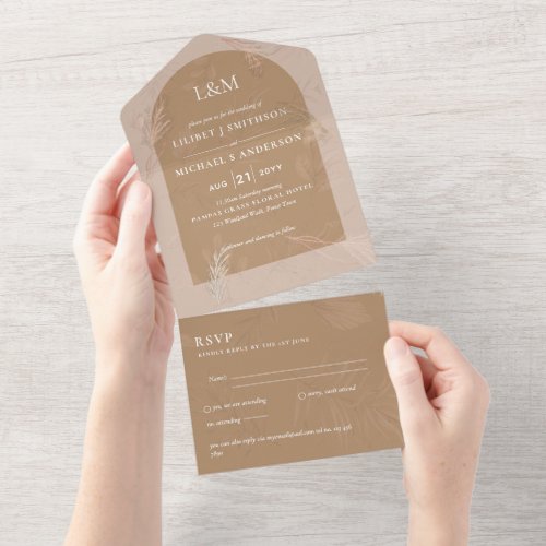 3in1 Minimalist Pampas Grass TYPOGRAPHY Wedding All In One Invitation