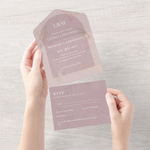 3in1 Minimalist Pampas Grass TYPOGRAPHY Wedding All In One Invitation