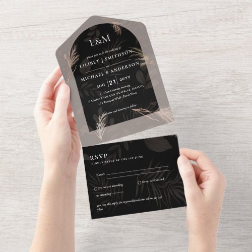 3in1 Minimalist Pampas Grass TYPOGRAPHY Wedding All In One Invitation