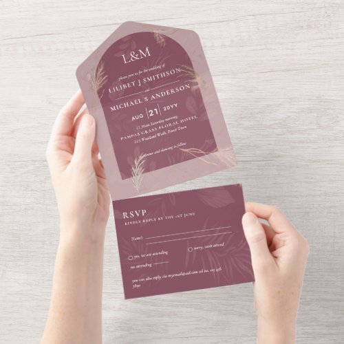 3in1 Minimalist Pampas Grass TYPOGRAPHY Wedding All In One Invitation