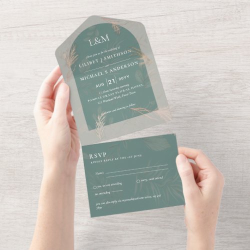 3in1 Minimalist Pampas Grass TYPOGRAPHY Wedding All In One Invitation