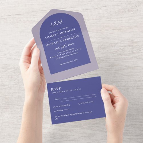 3in1 Modern Typography Arch Colorways Wedding RSVP All In One Invitation