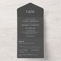 3in1 Slate Gray Text Only Wedding Invite RSVP